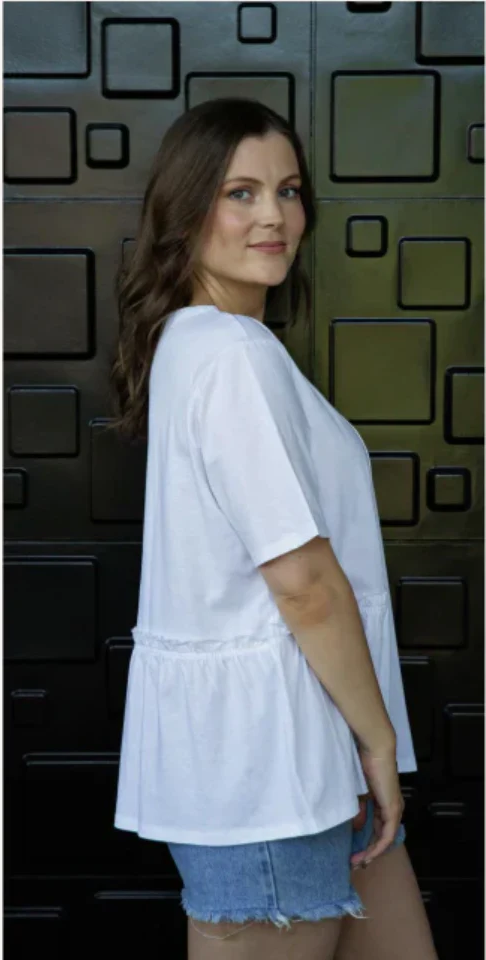 WHITE ON BLACK 1/2 GATHER TOP - WHITE - PHS-2057
