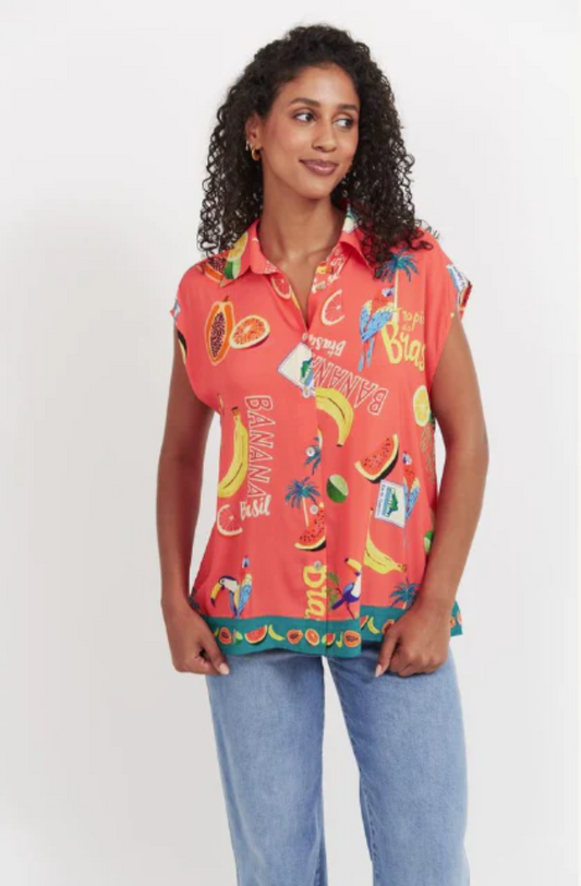 HAVEN CABANA SLEEVELESS SHIRT - BRASIL CORAL - 7809202