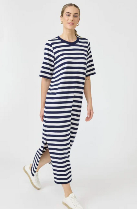 EB & IVE STUDIO STRIPE T-SHIRT DRESS - INDIGO - 2593811