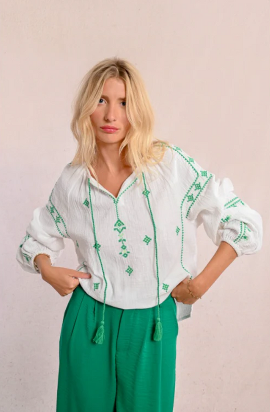 MOLLY BRACKEN LADIES WOVEN TOP - WHITE - Z629DE-WHI