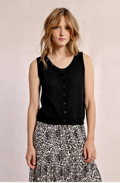 MOLLY BRACKEN LADIES KNITTED SLEEVELESS CARDIGAN - BLACK - EF1589DP-BLA