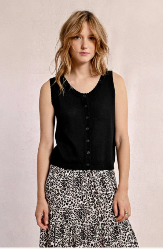 MOLLY BRACKEN LADIES KNITTED SLEEVELESS CARDIGAN - BLACK - EF1589DP-BLA