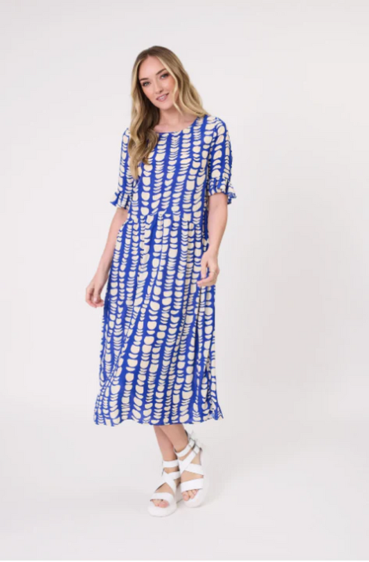 LEMON TREE DESIGN MADONNA DRESS - COBALT PRINT - 254LTDSS25