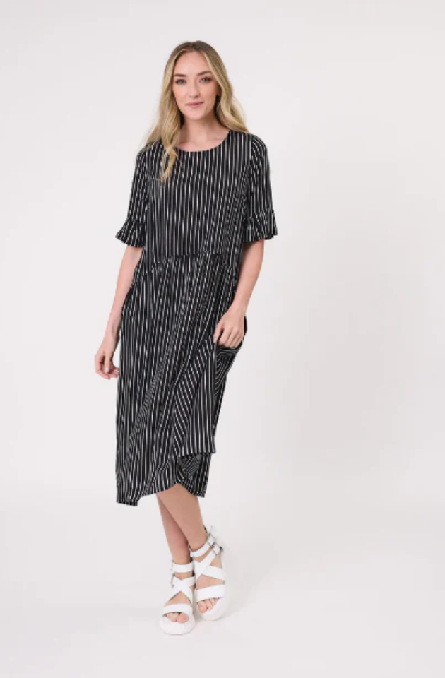 LEMON TREE DESIGN MADONA DRESS - BLACK/WHITE STRIPE - 254LTDSS25   COMING SOON / PRE-ORDER