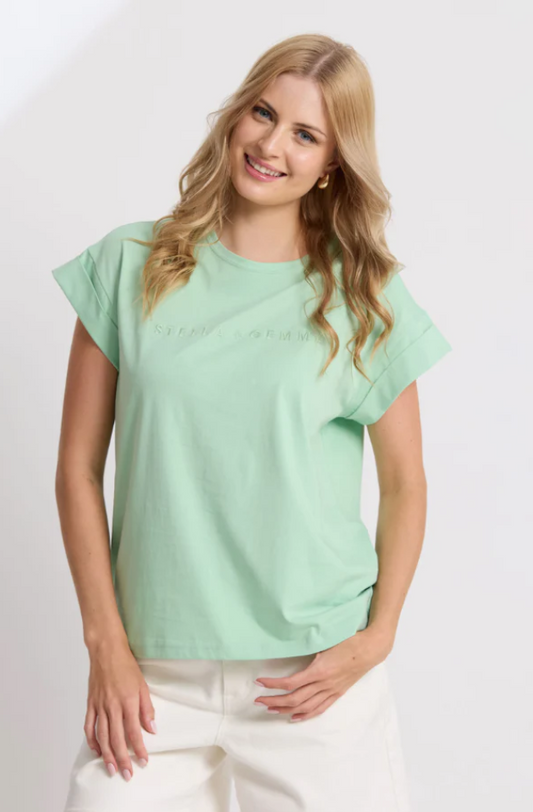 STELLA & GEMMA CUFF TEE - SNIFTER GREEN LOGO - SGTS3549