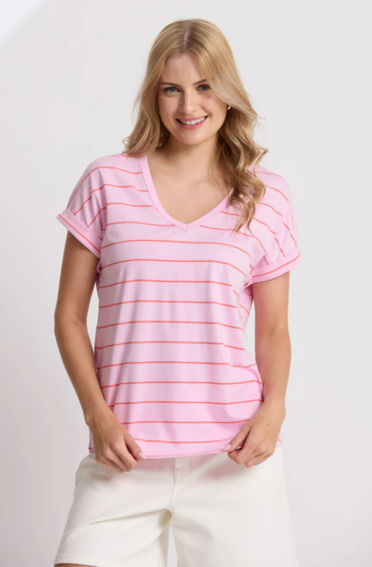 STELLA & GEMMA SOHO CUFF V-TEE - CANDY/RED STRIPE - SGTS3557