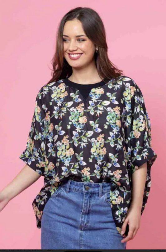 CHARLO LOLA SWING TOP - BLACK FLORAL - CH711