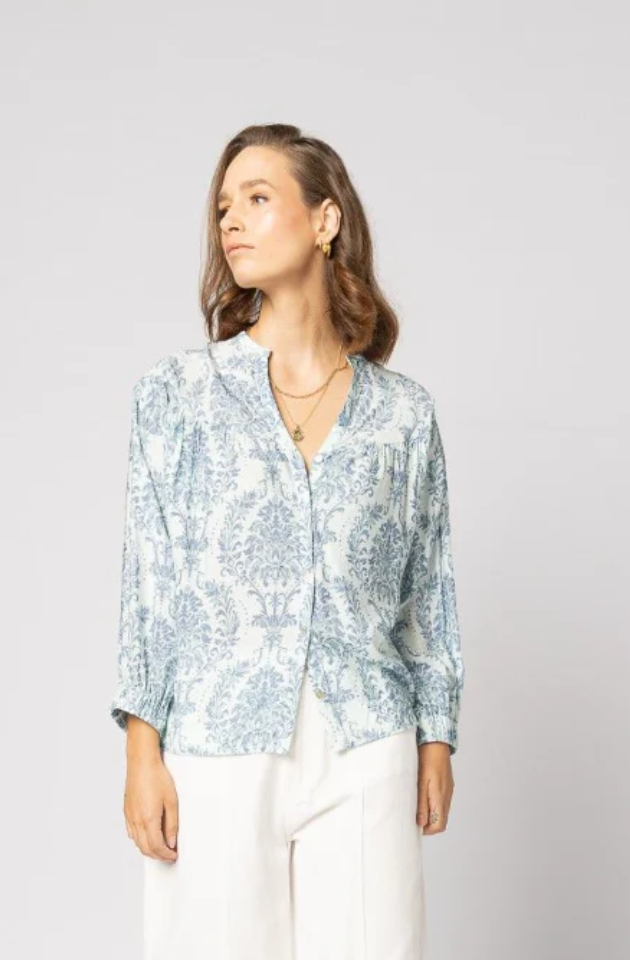 DRAMA THE LABEL BLOOM BLOUSE - BLUE DAMASK - 1169