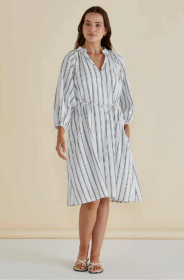 BETTY BASICS JENNA DRESS - BLACK/WHITE STRIPE - BB8438-BWS
