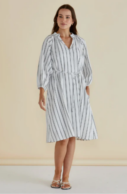 BETTY BASICS JENNA DRESS - BLACK/WHITE STRIPE - BB8438-BWS