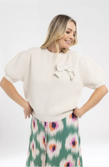 MI MOSO BOW KNIT TOP - NATURAL -  BOWKNIT