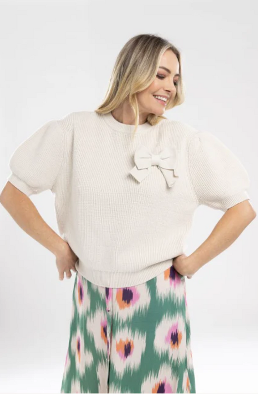 MI MOSO BOW KNIT TOP - NATURAL -  BOWKNIT