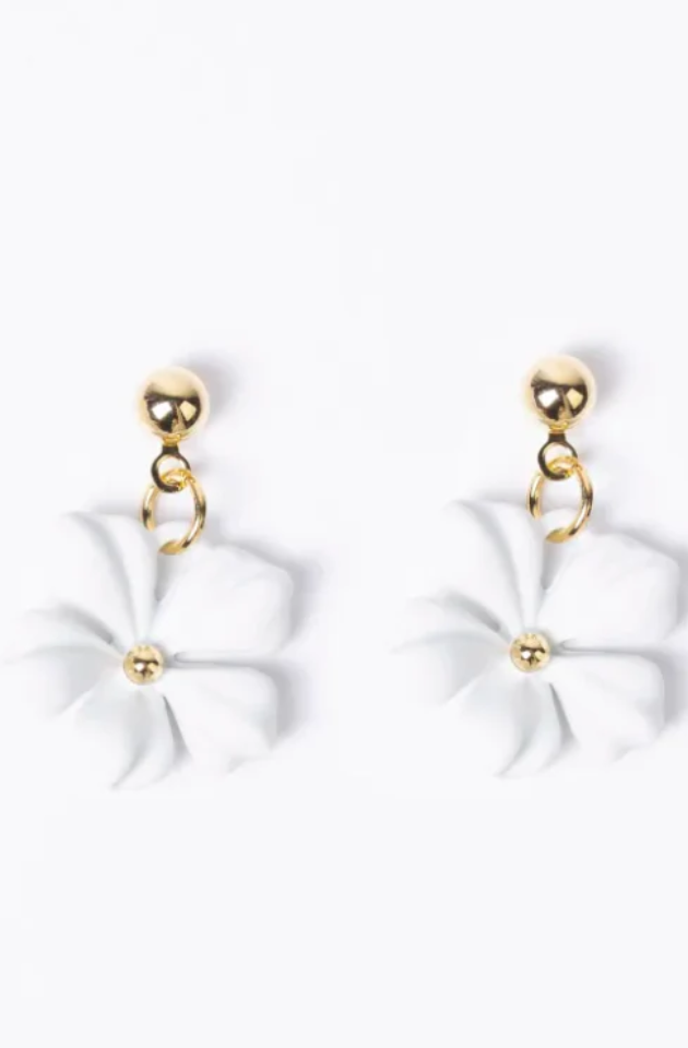 STELLA & GEMMA EARRING - DANGLY MINI FLOWER - SNOW WHITE - SGE8512