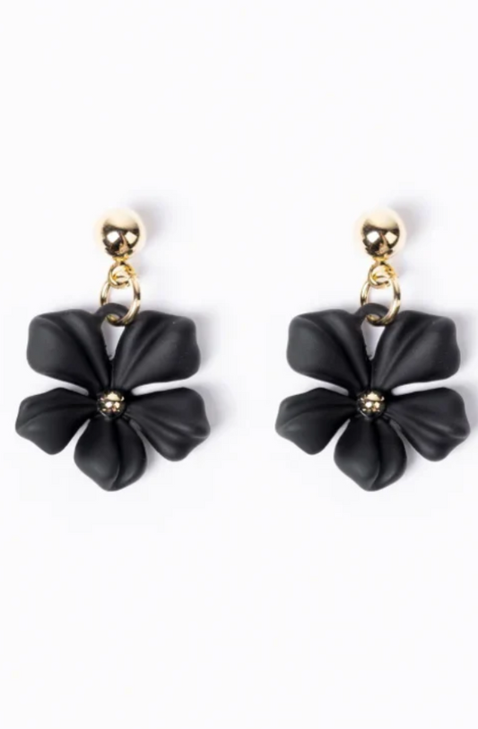 STELLA & GEMMA EARRING - DANGLY MINI FLOWER -  BLACK - SGE8514