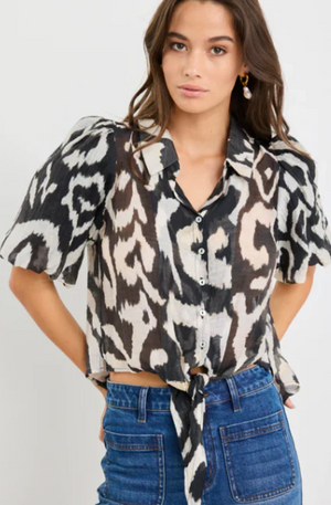 AMONG THE BRAVE - EXEMPTION TIE FRONT SHIRT - BLACK ZEBRA