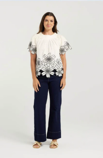 NMBR ROSE DAISY BLOUSE - CREAM BLACK - NR0002-1