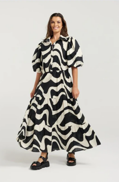 NMBR ROSE AMBER DRESS - TRUFFLE PRINT - NR0024-1