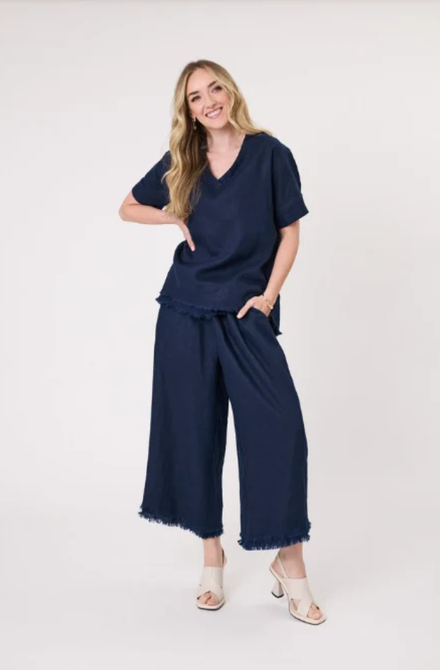 LEMON TREE DESIGN - CAROLA LINEN TOP - NAVY - 271LTDSS25