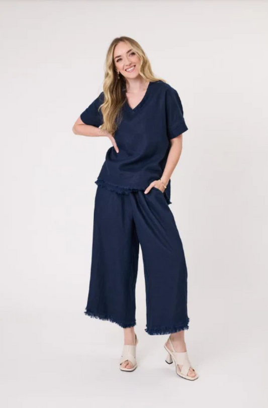 LEMON TREE DESIGN - CAROLA LINEN TOP - NAVY - 271LTDSS25