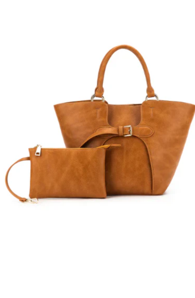 BLACK CAVIAR CLEMENTINE 2 PIECE HANDBAG - TAN