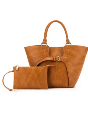 BLACK CAVIAR CLEMENTINE 2 PIECE HANDBAG - TAN