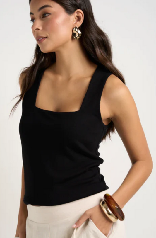 AMONG THE BRAVE - POSITIVE RIB NECK TANK - BLACK