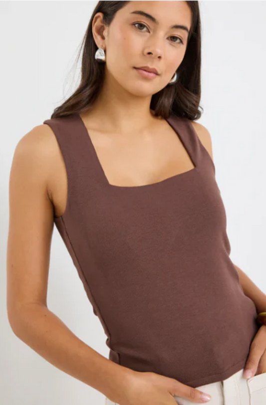AMONG THE BRAVE - POSITIVE RIB NECK TANK - CHOCOLATE