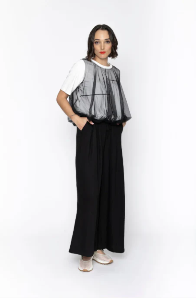 BLACKLIST ERICA TOP - WHITE + BLACK MESH