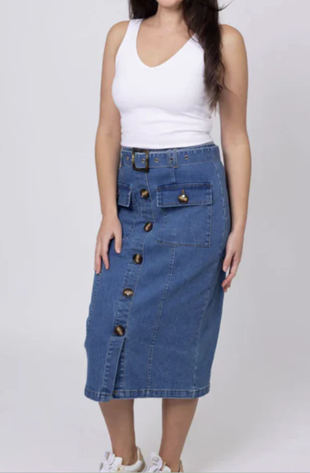 HONEY DENIM MARCO DENIM MIDI SKIRT - J75
