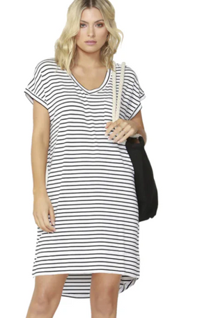 BETTY BASICS ZENA T-SHIRT DRESS - WHITE/BLACK STRIPE - BB1019-WST