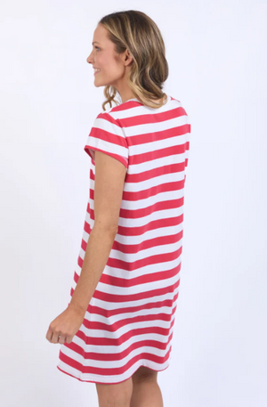 FOXWOOD SIGNATURE STRIPE TEE DRESS - CAYENNE & WHITE - 55X0190.CRIM