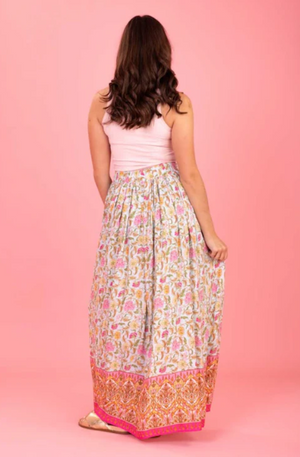 CHARLO GLORIA MAXI SKIRT BOHO - PINK FLORAL - CH248