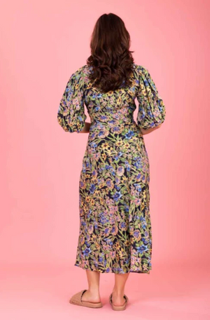 CHARLO DAINTY MIDI DRESS - BLUE FLORAL - CH274