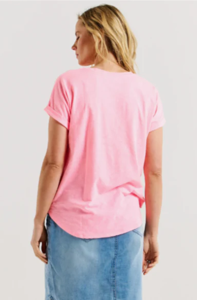 BETTY BASICS HAILEY SHORT SLEEVE TEE - BRIGHT PINK - BB2026-BPN