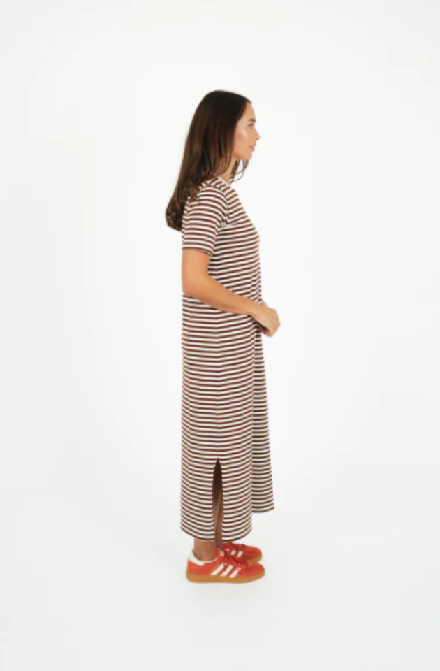 HUMIDITY LIFESTYLE VOYAGE STRIPED DRESS - BROWN - TW251313