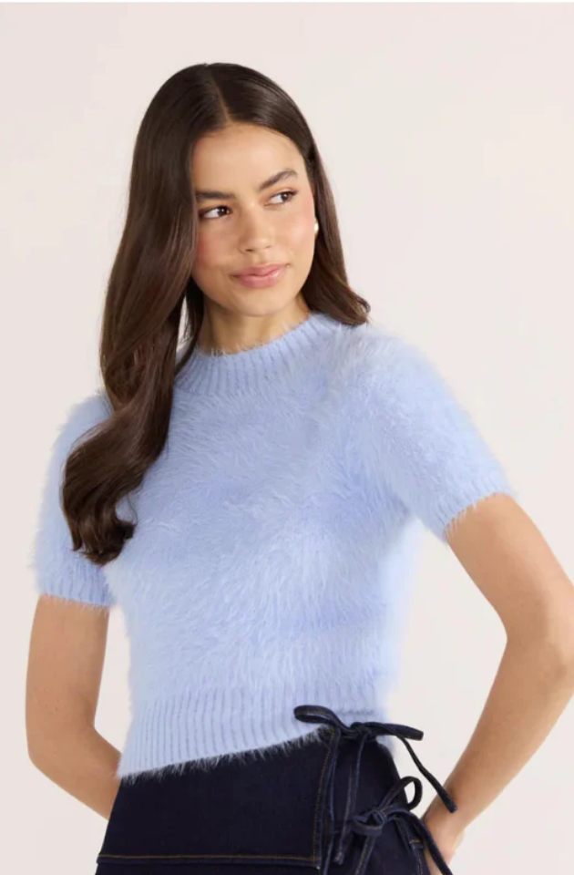 MINK PINK CLOVER FLUFFY KNIT TEE - BLUE - MG2502810