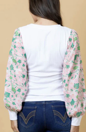 CHARLO MILLIE TOP - WHITE FLORAL - CH461F