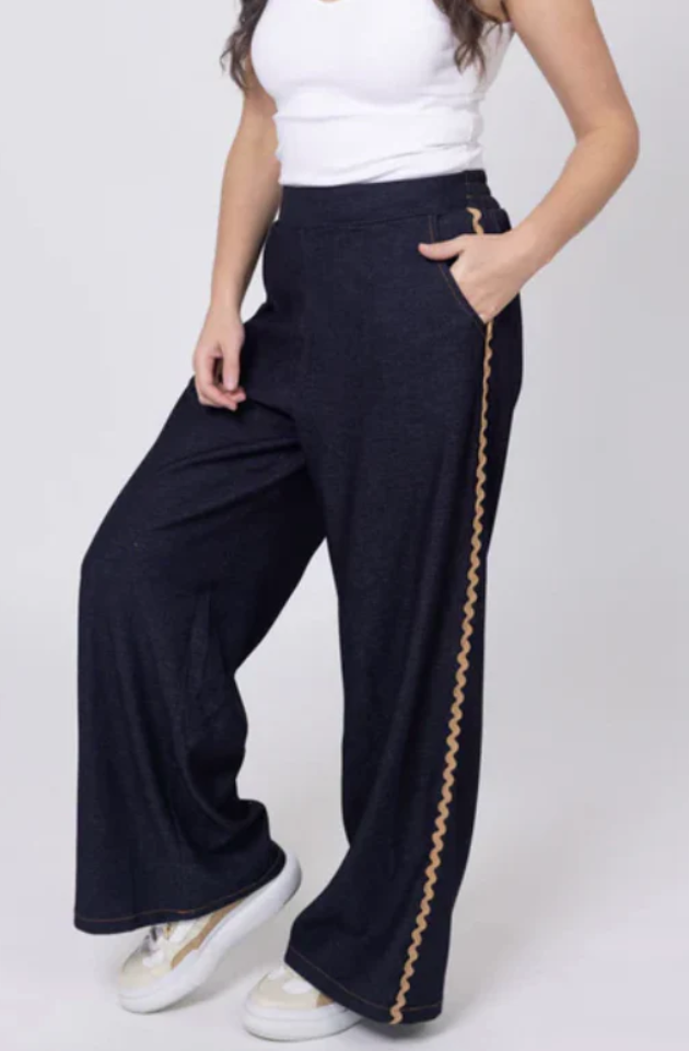 HONEY DENIM NATE DARK DENIM PANT - CARAMEL RIC RAC - J68