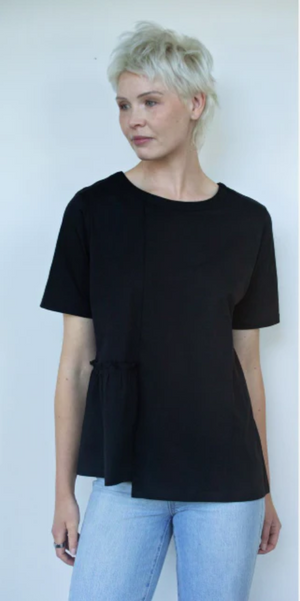 WHITE ON BLACK 1/2 GATHER TOP - BLACK - PHS-2057