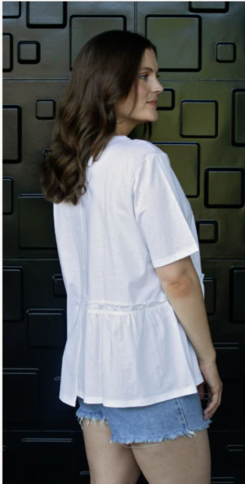 WHITE ON BLACK 1/2 GATHER TOP - WHITE - PHS-2057