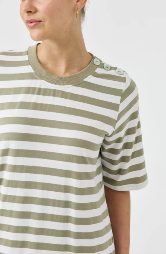 EB & IVE STUDIO STRIPE T-SHIRT DRESS - OLIVE - 2593806