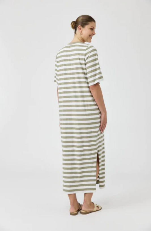 EB & IVE STUDIO STRIPE T-SHIRT DRESS - OLIVE - 2593806