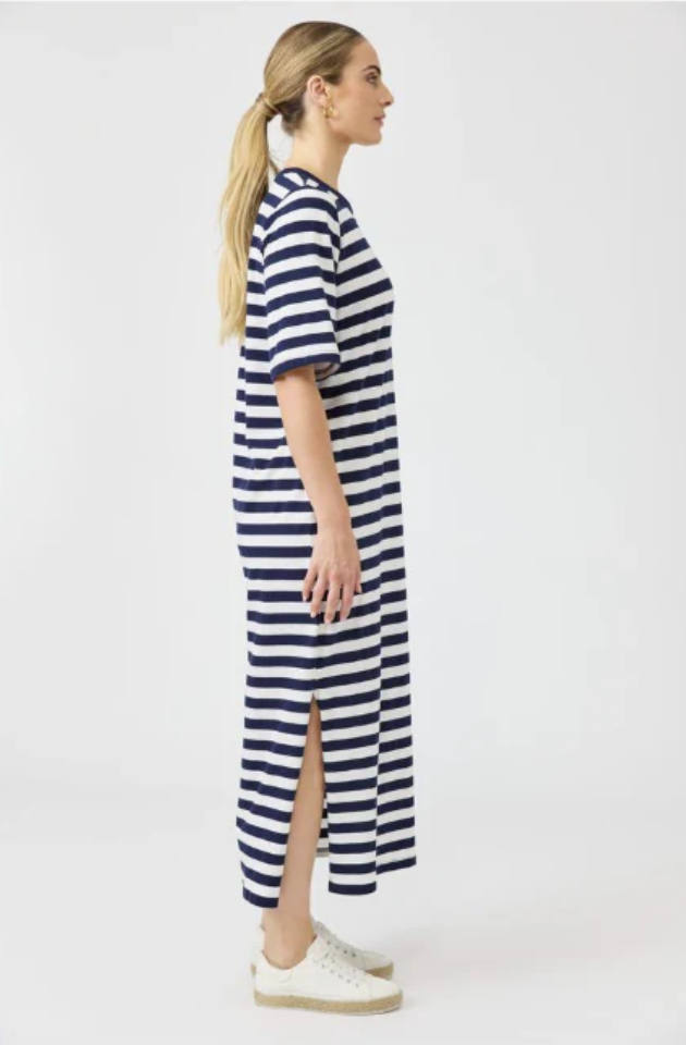 EB & IVE STUDIO STRIPE T-SHIRT DRESS - INDIGO - 2593811