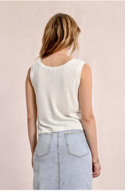 MOLLY BRACKEN LADIES KNITTED SLEEVELESS CARDIGAN - OFF WHITE - EF1589DP-OFF