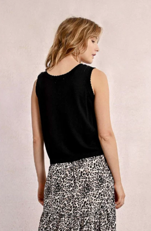 MOLLY BRACKEN LADIES KNITTED SLEEVELESS CARDIGAN - BLACK - EF1589DP-BLA