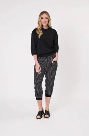 LEMON TREE DESIGN HAREM PANT - BLACK/WHITE STRIPE - 065LTDSS25