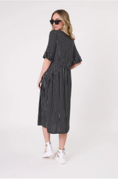 LEMON TREE DESIGN MADONA DRESS - BLACK/WHITE STRIPE - 254LTDSS25