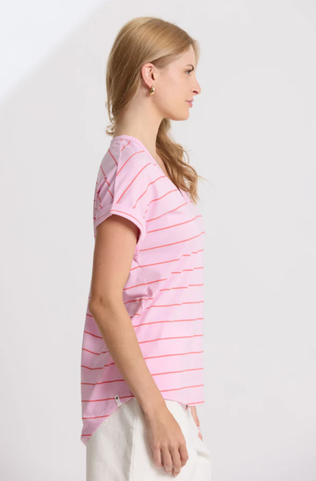 STELLA & GEMMA SOHO CUFF V-TEE - CANDY/RED STRIPE - SGTS3557