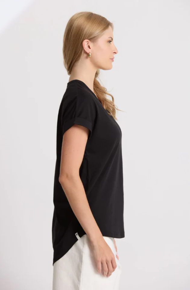 STELLA & GEMMA SOHO CUFF V-TEE - BLACK - SGTS3558