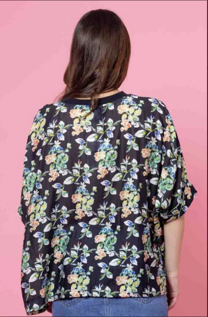 CHARLO LOLA SWING TOP - BLACK FLORAL - CH711